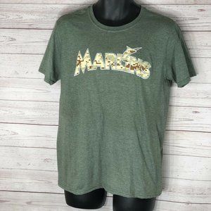 Glidden soft style Marlins green short sleeve T-shirt w/ camo spell out size M